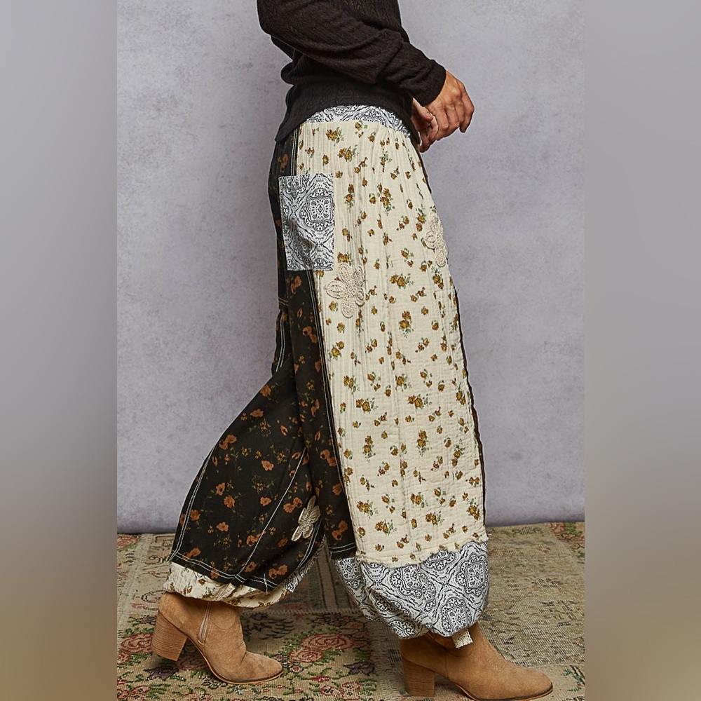 Pol “ Bloom + Loom Pants “ Patchwork Joggers Blac… - image 6